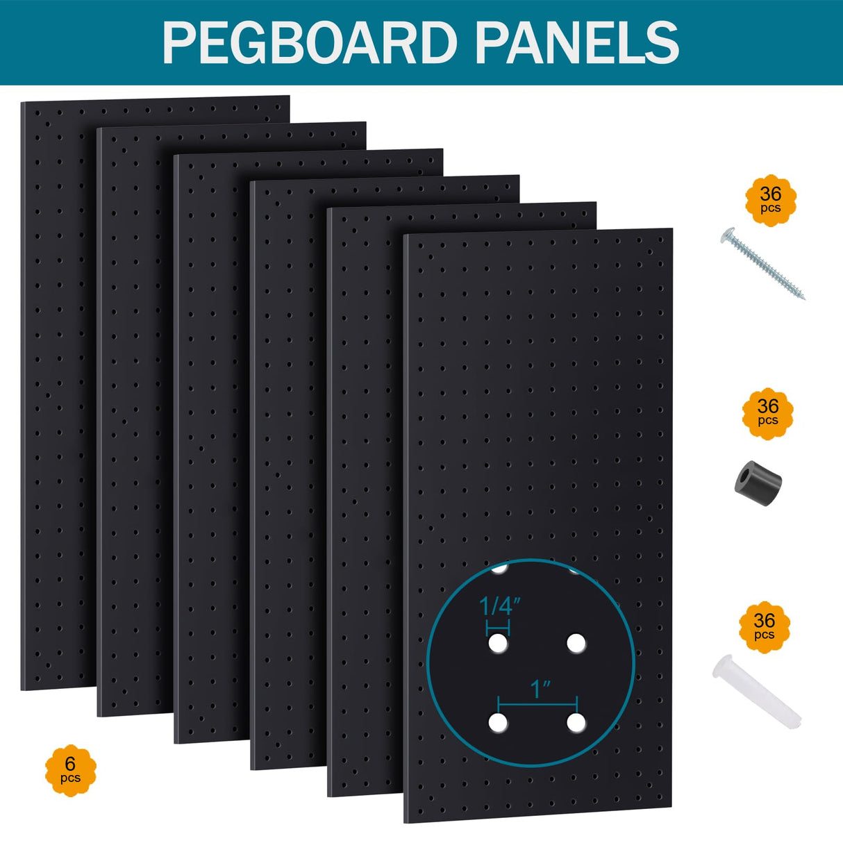 Daanxw Metal Peg Board Kit with 1/4" Pegboard Accessories, 6 Pack 12"X24" Pegboard and 264PCS Extra Thick Pegboard Accessories,Wall Organizer Peg Board Panels Tool Organizer Storage System (Black) Daanxw