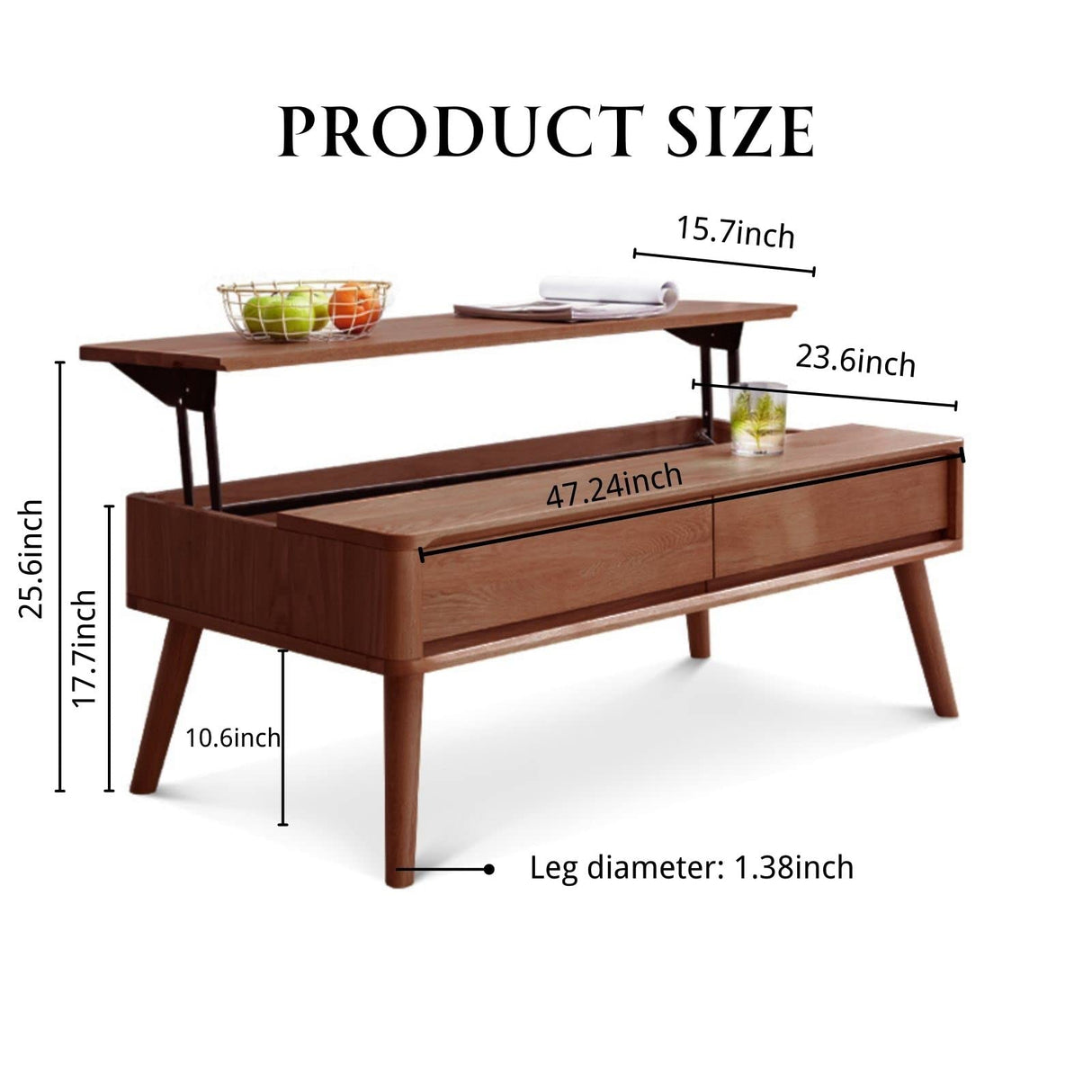 Wayshome 100% Solid Oak Lift Top Coffee Table with Hidden Compartment and Storage Shelf,Living Room Dining Table and Desk (47.24inch) Wayshome