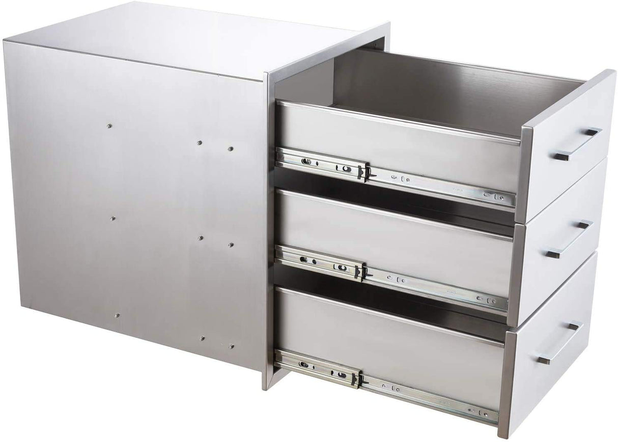 yuxiangBBQ Outdoor Kitchen Drawers Stainless Steel 3-Drawer BBQ Drawer 14" W x 20.5" H x 23" D Enclosed Built-in Drawer Flush Mount for Outdoor Kitchens & BBQ Islands yuxiangBBQ