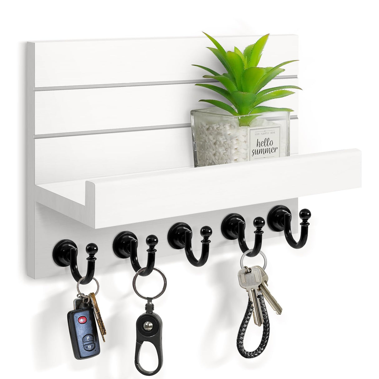 HONJIN Key Holder for Wall: Easy Installation Mail Organizer Wall Mount Hanging Key Rack for Kitchen and Entryway Decor with 5 Sturdy Key Hooks (White) HONJIN