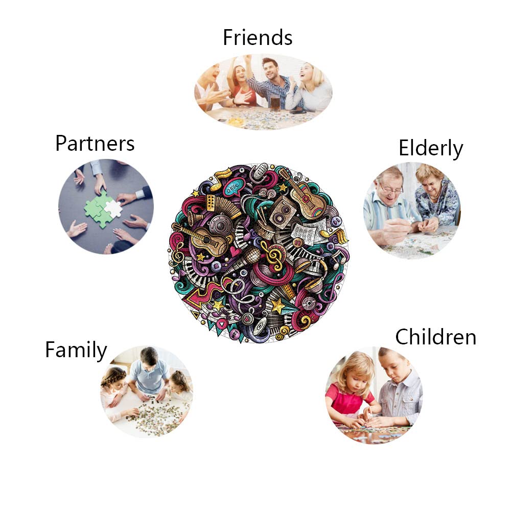 WingFun 1000 Piece Puzzle for Adults Round Puzzle Graffiti Music Puzzle Thick Sturdy Jigsaw Puzzle Art Puzzle Challenging Game WingFun