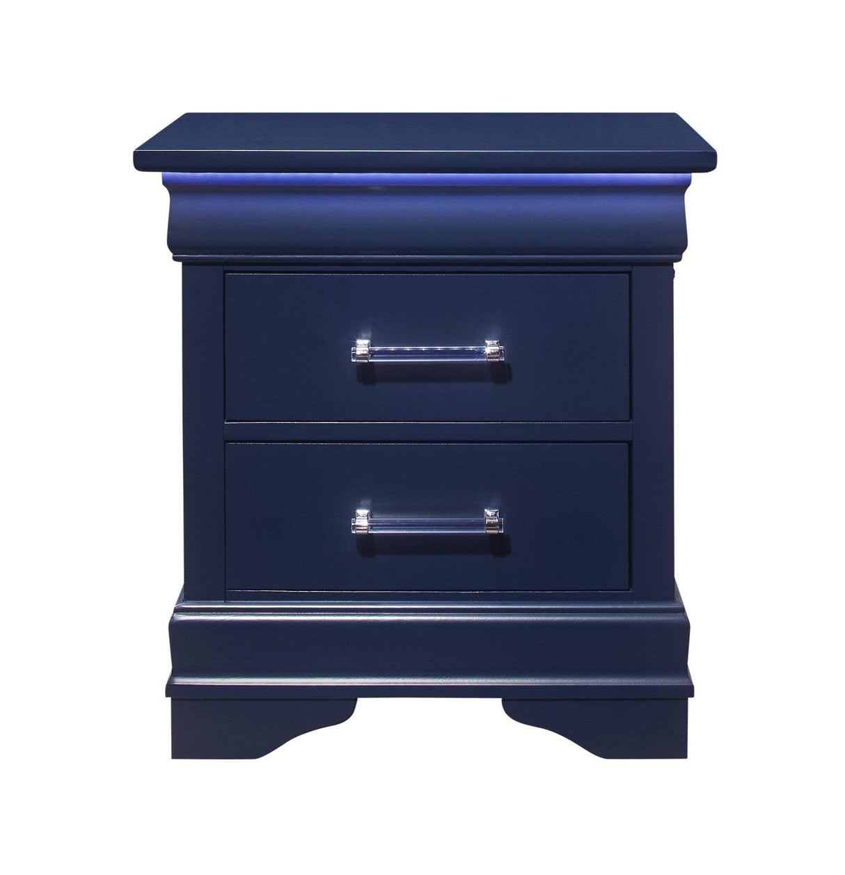 HomeRoots 482397 24 in. Two Drawer Solid Wood Lighted Nightstand Blue HomeRoots