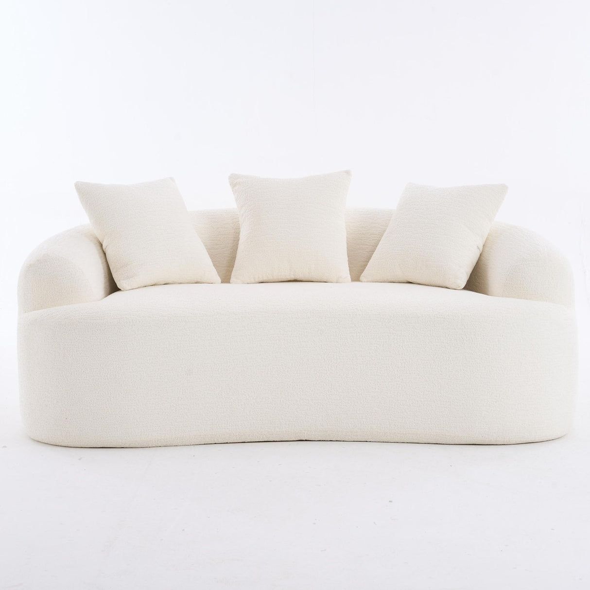 Thctvous 65” Beige Curved Loveseat Sofa with Round Armrest, Compression Couch with 3 Pillows, Cream Couch for Small Space, Living Room, Bedroom, Memory Foam, Chenille, No Assembly (Beige, 65") Thctvous