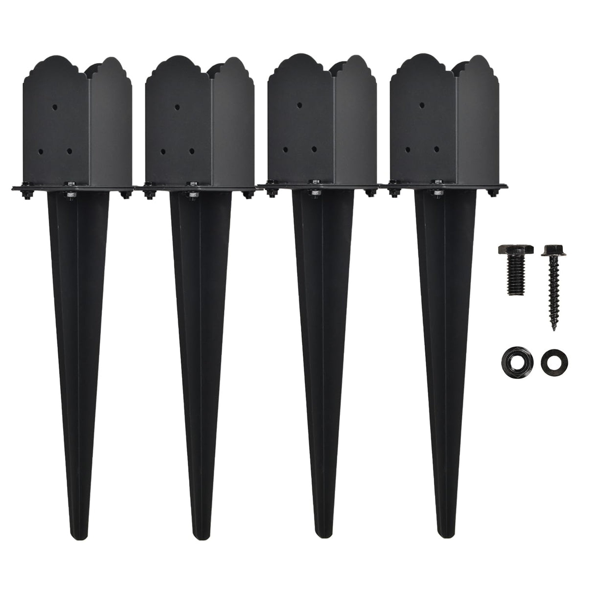 4 Pack Fence Post Anchor 4''x4'', Heavy Duty Fence Post Anchor Ground Spike 22''x4''x4'' for Fence, Mailbox, Bird Feeder, Decking,... with The Black Powder Coating Cover on The Surface BTRAM