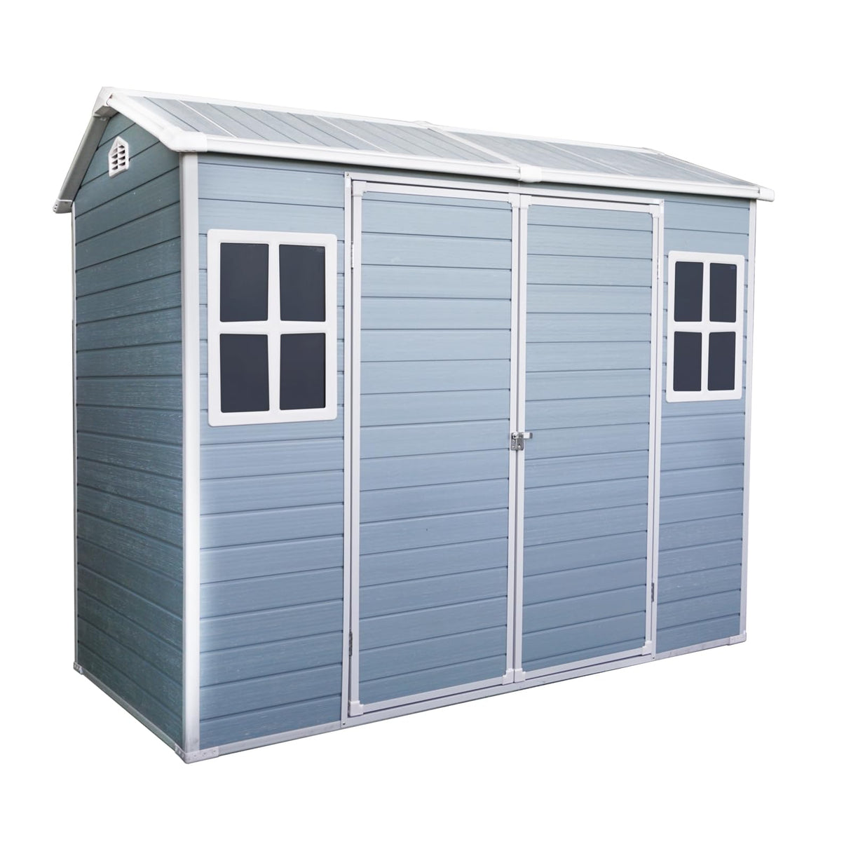 8x4ft Outdoor Storage Shed with Two-Window and Lockable Door, Resin Plastic Shed with Floor for Gargen, Patio, Yard, Lawn, Light Grey Star20XX