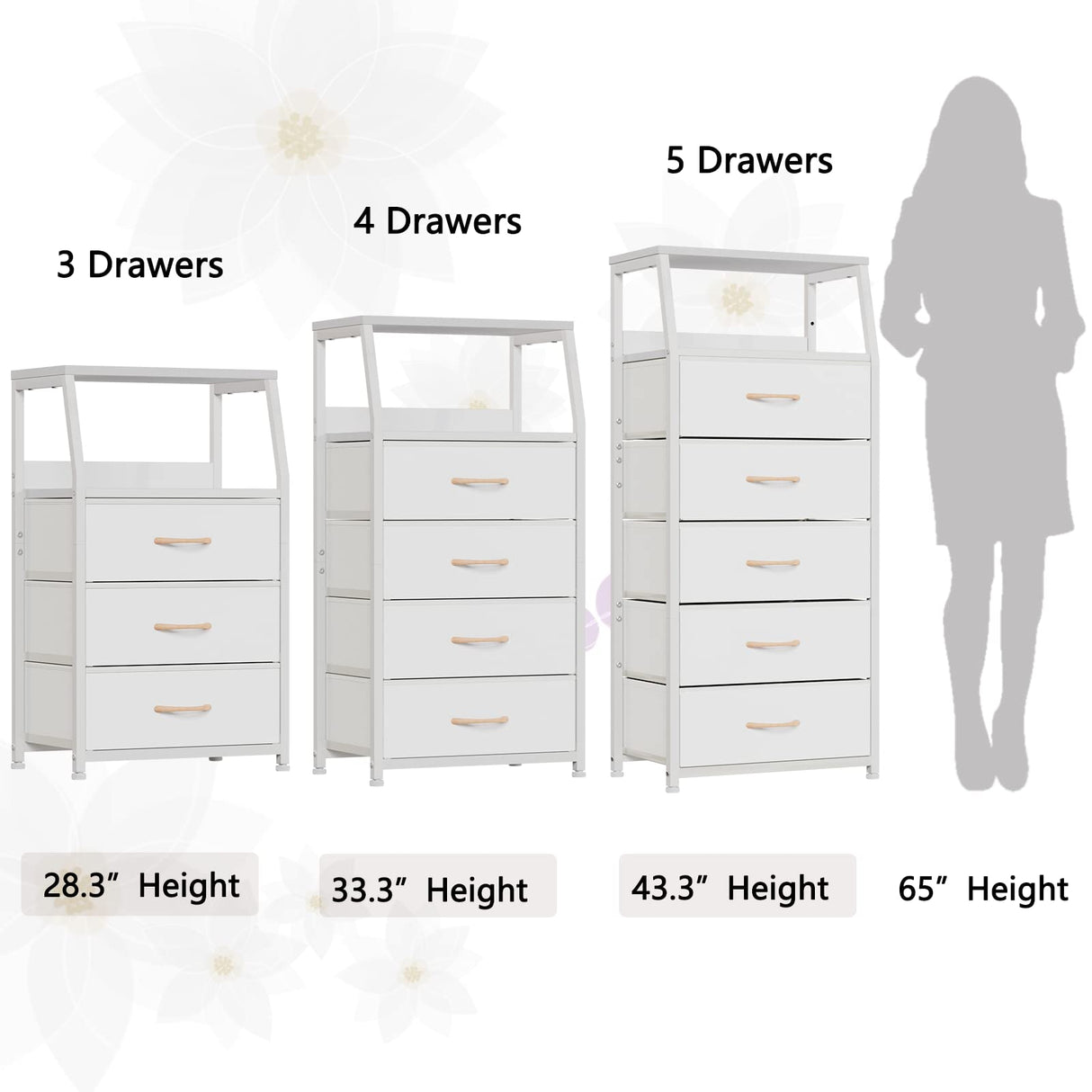 Furnulem Tall 4 Drawers Dresser, Vertical Storage Tower for Bedroom, Hallway, Entryway, Nursery, Closet Organizer, Nightstand Bedside Table Furniture, Sturdy Steel Frame, Wood Top, White Furnulem