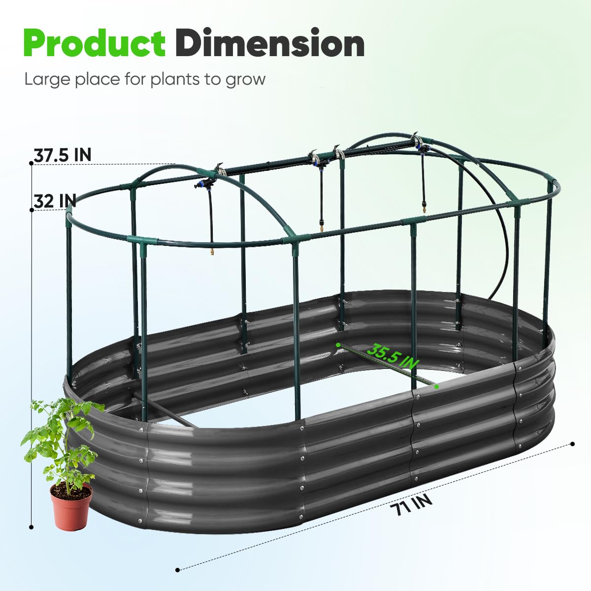 Quictent Galvanized Raised Garden Bed Kit with Self Watering System and Mesh Cover, Large Oval Metal Outdoor Planter Garden Boxes for Vegetables Herbs Flowers, 6x3x1Ft Quictent