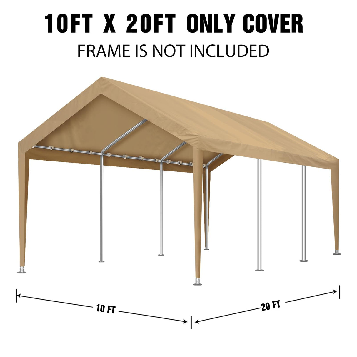 Carport Canopy 10'x20' Replacement Cover, Waterproof & UV Protected Garage Top Tarp Shelter Cover with Ball Bungee Cords, Car Cover Tent (Frame is not Included) Yustuf