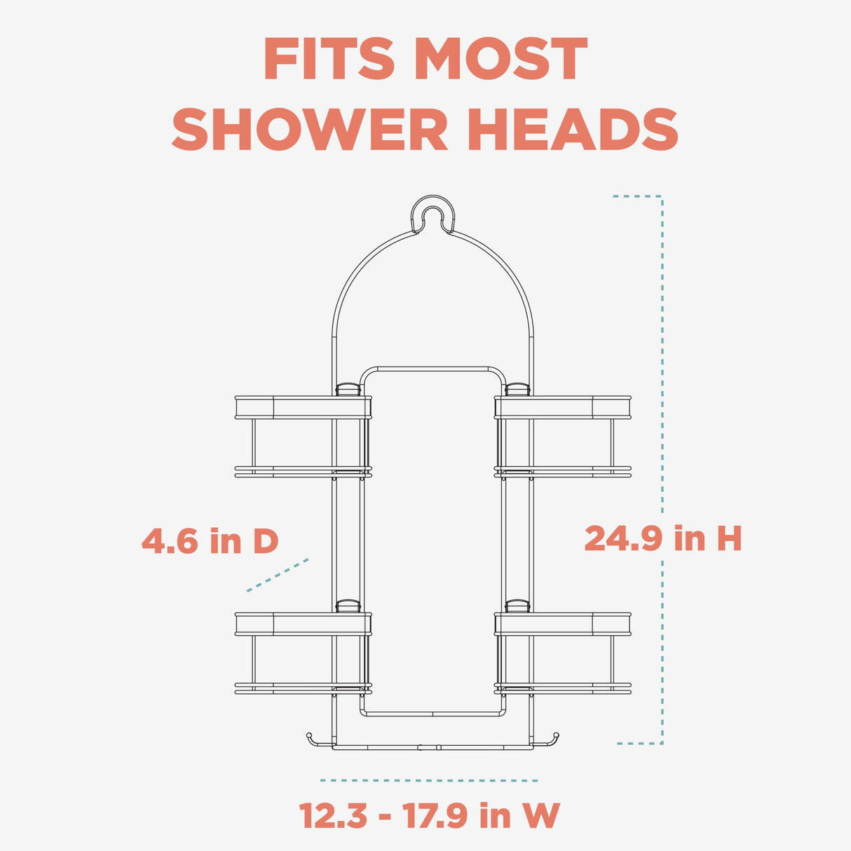 Zenna Home Rust-Resistant Hanging Shower Caddy for Handheld Shower Heads, Over the Shower Head Caddy with 2-Way Adjustable Baskets and Storage Hooks, Bathroom Hanging Organizer, Stainless Steel Zenna Home