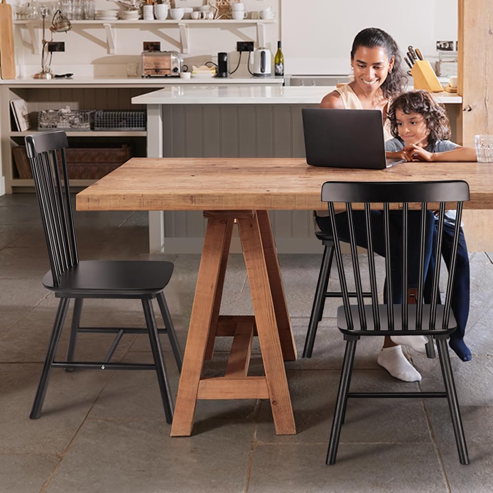 GABOEEN Modern Dining Chairs, Windsor Chair Set of 4,Wooden Dining Chairs Wood Room Chair Black Spindle Side Kitchen Room Country Farmhouse Chairs GABOEEN