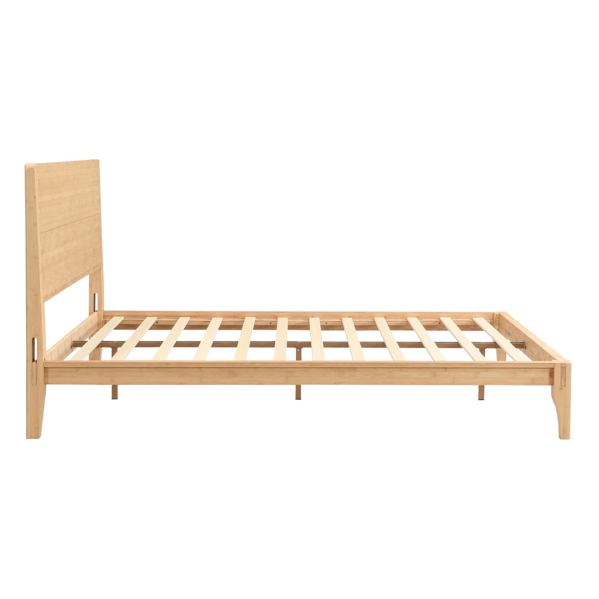 Merax Queen Size Bamboo Platform Bed, Mid-Century Modern Bed Frame with Tall Headboard, Solid Sustainable Bedframe Queen-Size, Wood Slat Support, No Box Spring Needed, Easy Assembly, Natural Merax