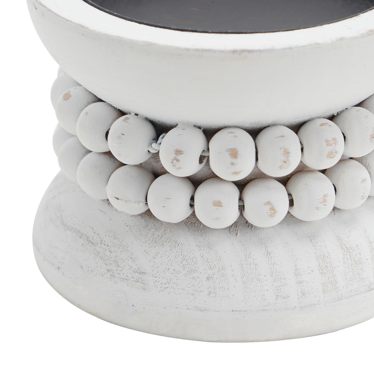 NIKKY HOME Farmhouse Beaded Wooden Pillar Candle Holders Set of 2, Rusitc Solid Wood Candlesticks Pedestal, Fireplace Mantle Table Centerpiece Decor, Distressed White NIKKY HOME