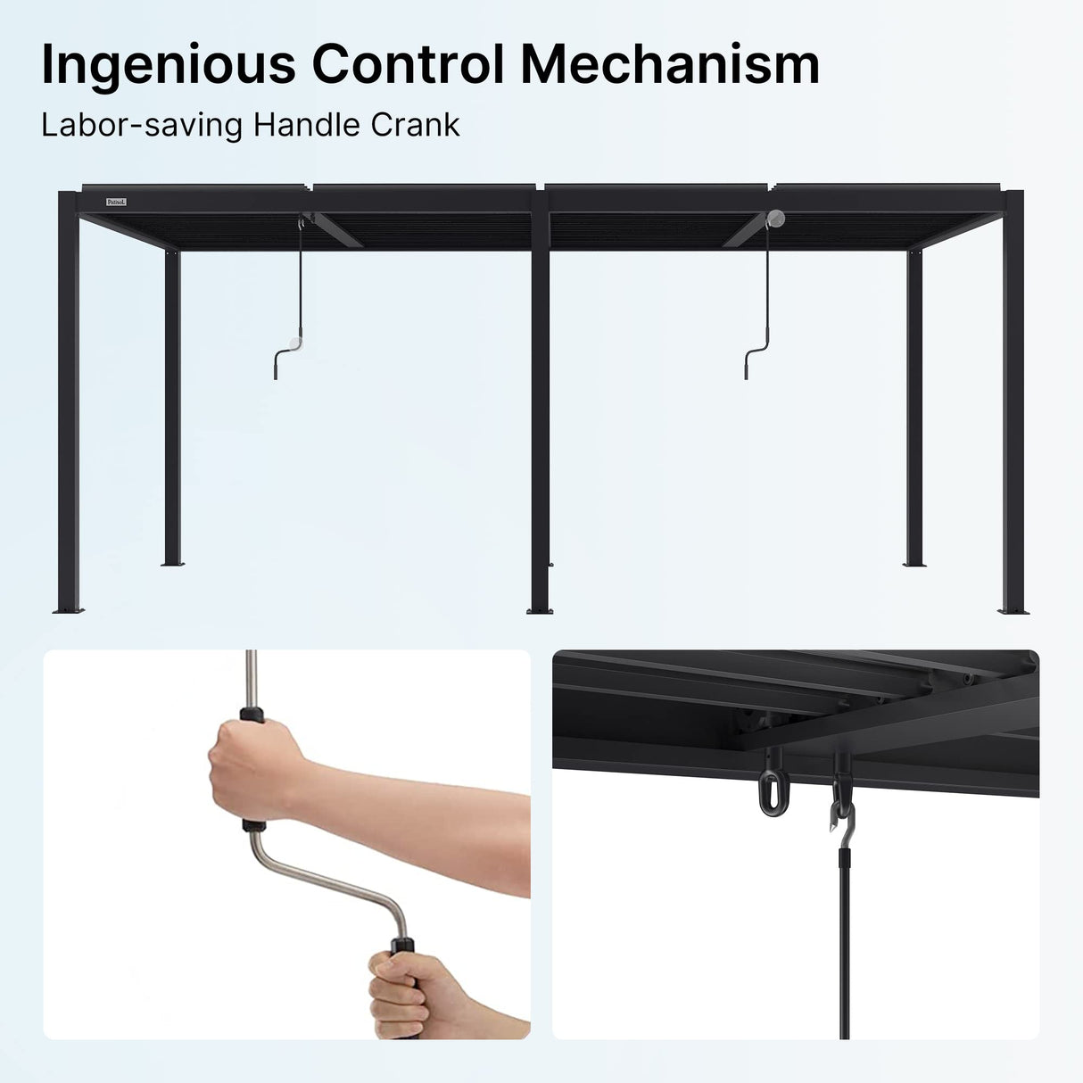 PATISOL Louvered Pergola 19'x10' Full Aluminum Patio Outdoor with Adjustable Roof Rainproof Sun Shade Easy Installation Hardtop Gazebo for Deck Garden Yard Beach (Dark Grey) Patisol