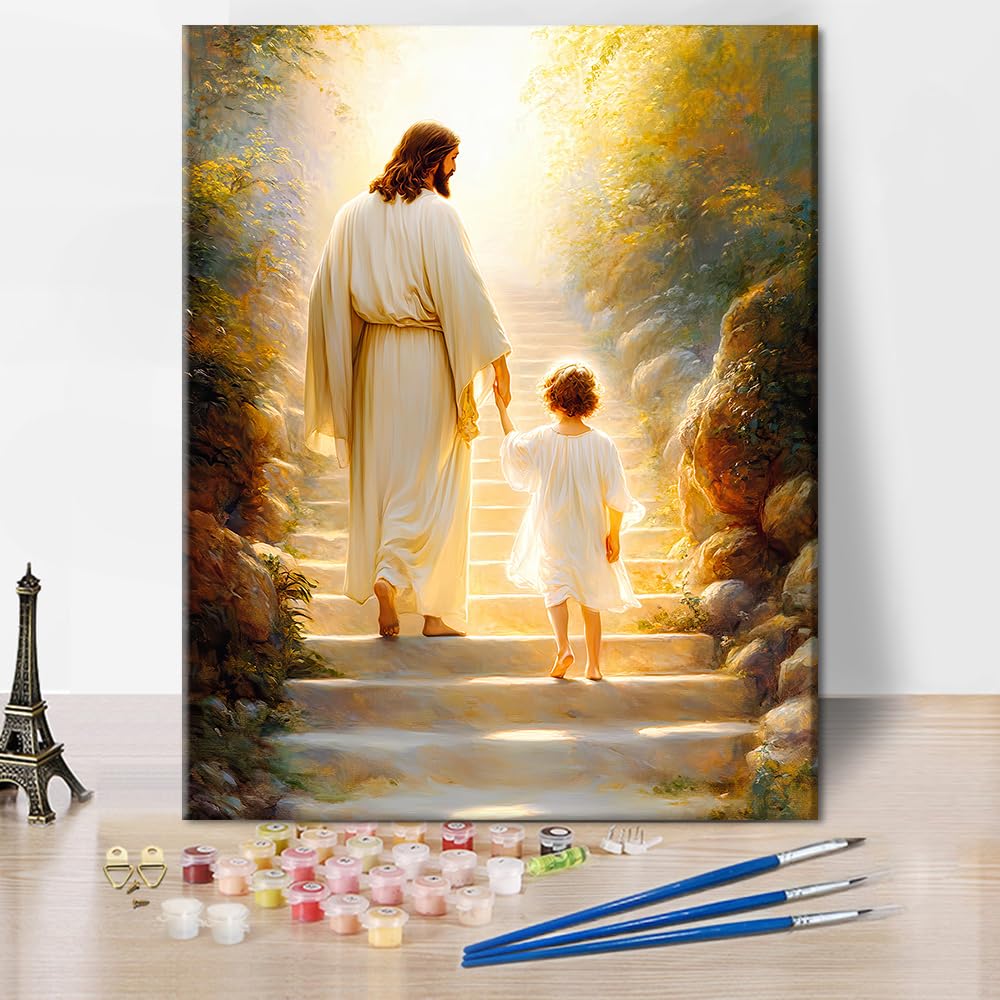 Adults' Paint-by-Number Kits DIY Jesus Paint by Numbers for Adults Christianity Adult Paint by Numbers Oil Painting Art Crafts for Wall Decoration Flameless Oil Painting Kits 16x20 Inch Rebotipy