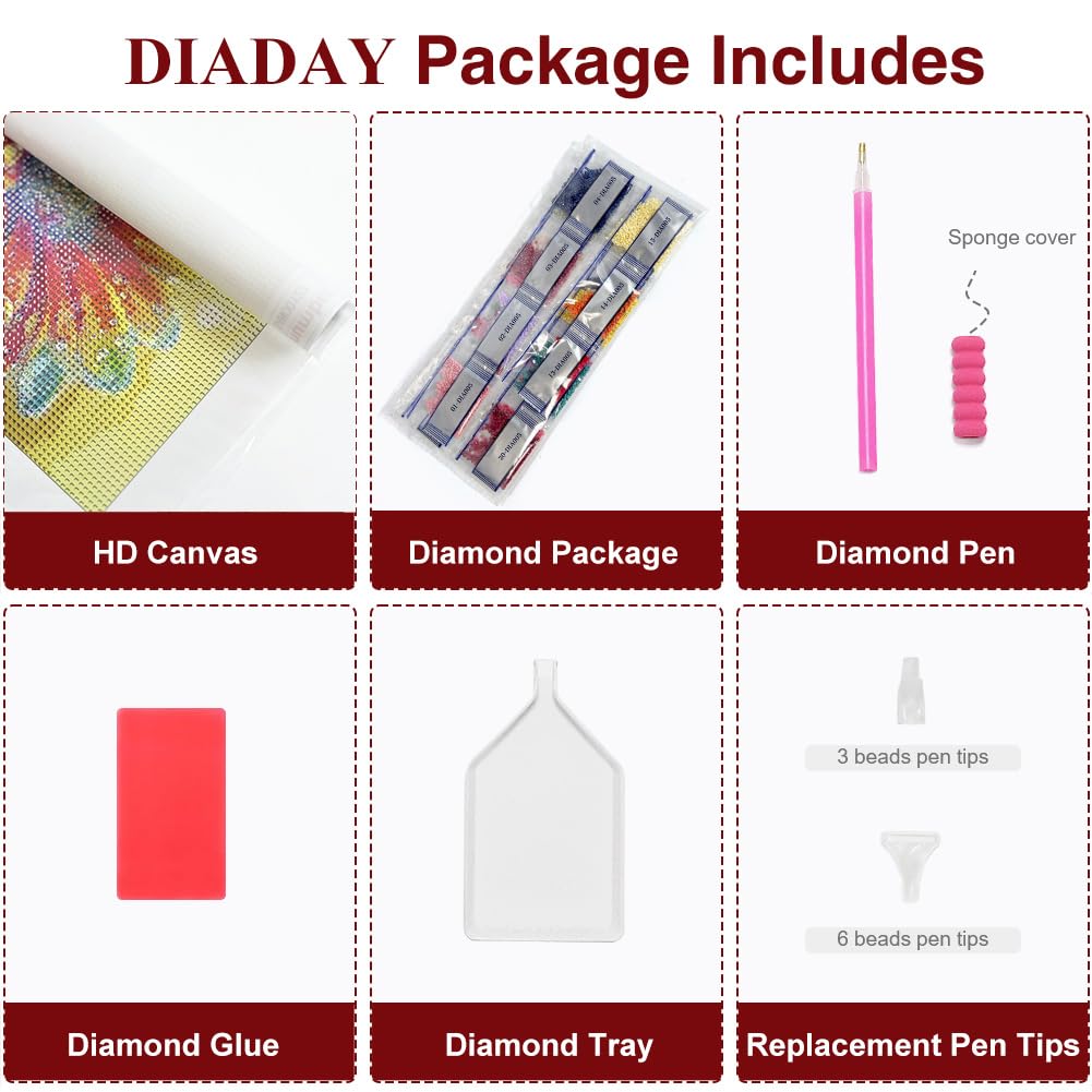 DIADAY 5D Diamond Art Kits for Adults, Winter Christmas Cardinals Diamond Painting Kit, Full Round Drill Bird Diamond Art, DIY Crafts Home Wall Christmas Decor Gift 12 x 12 Inches DIADAY