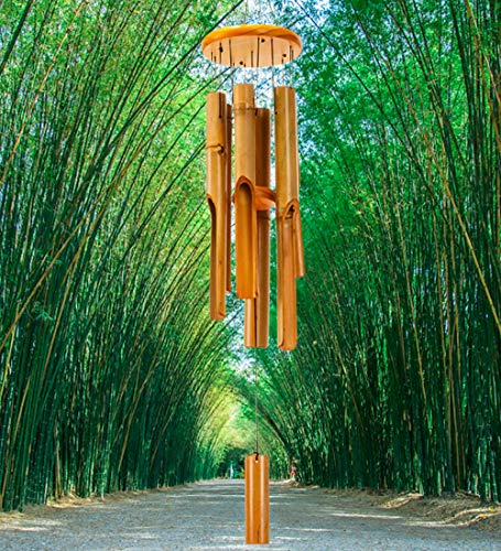 Wood Bamboo Wind Chimes, Deep Tone Bamboo Wind Chimes For Outside, Big Low Tone Wooden Wind Chimes For Outdoors Bamboo Chime Zen, Indoor Meditation Wind Chime 30" Large Zen Garden Décor For Yard Patio WavKin