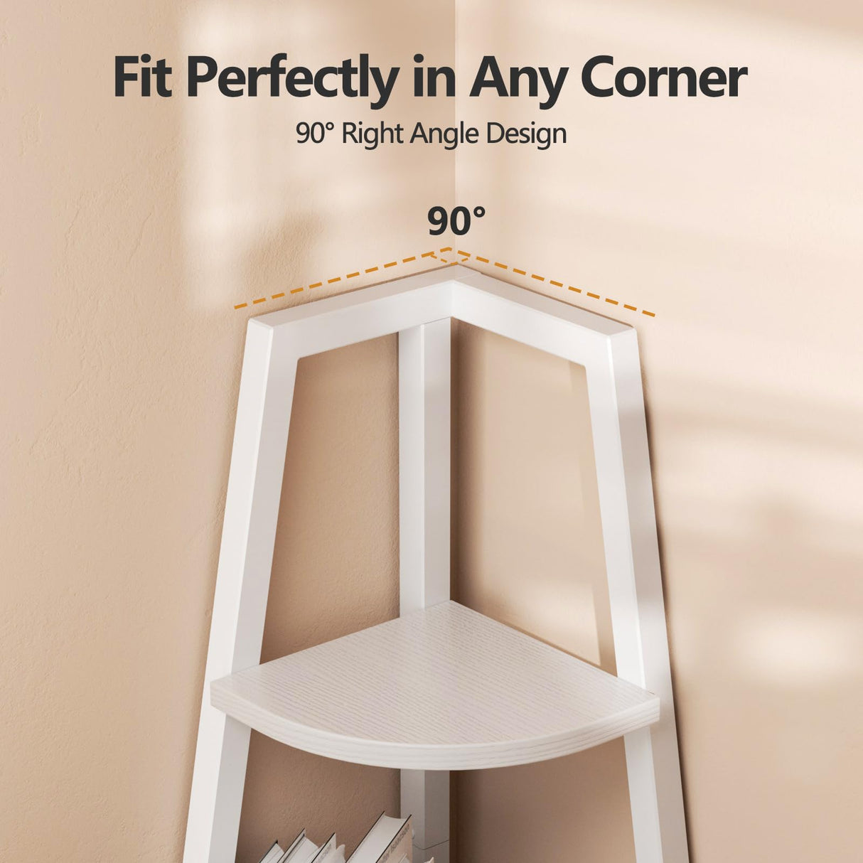 Furnulem 5 Tier Corner Shelf with LED Light, 67.2” Tall Standing Shelf for Wall Corner, Narrow Bookshelf Ladder Shelf for Bedroom, Living Room, Plant, Wood Storage Rack, Metal Frame (White) Furnulem