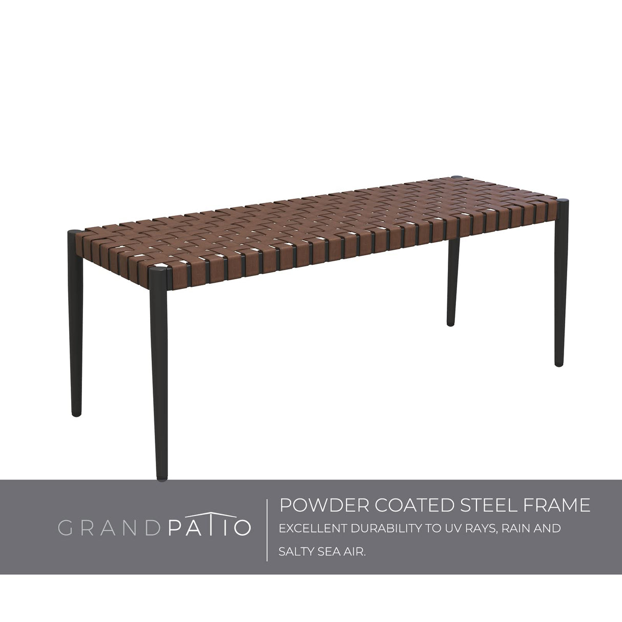Grand patio Bench, 2-Seat Leather-Look Wicker Bench with Tapered Legs, Outdoor Bench for Small Front Porch Entryway Grand patio