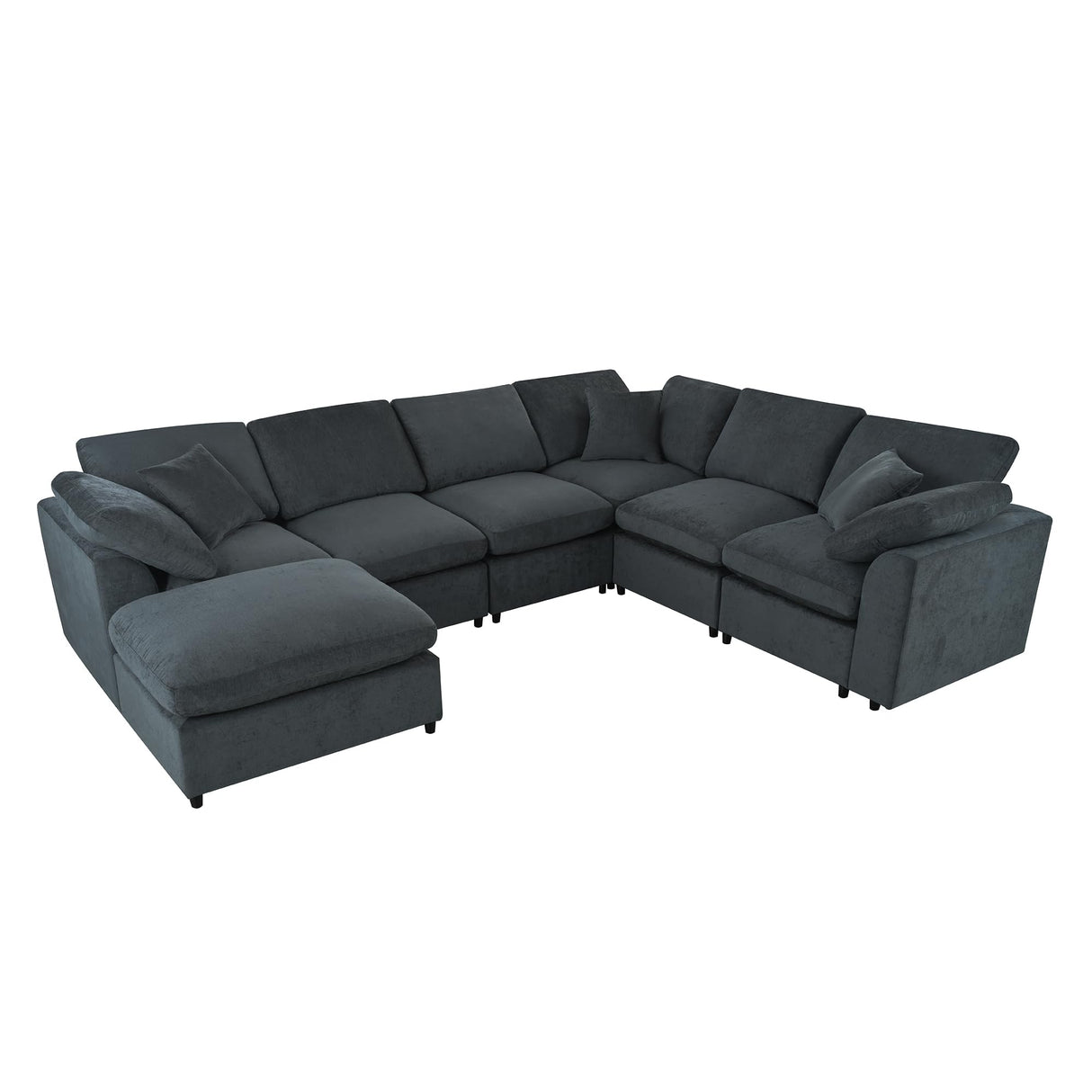 129" Oversized Modular Sectional Sofa L Shaped Modern Couch with Ottoman, Deep Seat and Wide Chaise for Living Room Merax