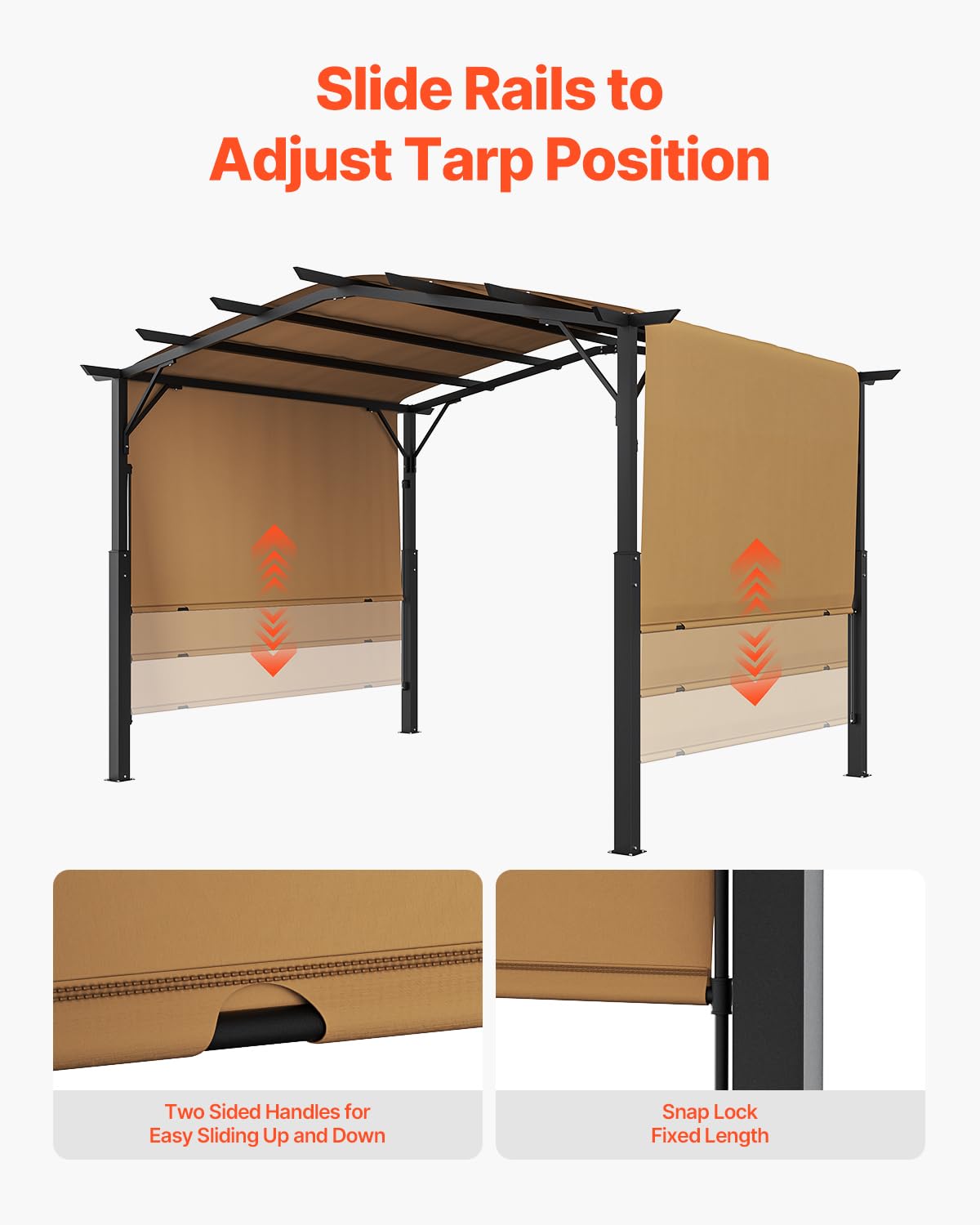 VEVOR 12 x 10 ft Outdoor Pergola, Arched Top Metal Pergola, Retractable Pergola with Sun Shade Canopy, Large Patio Shelter Pavilion, Heavy Duty Garden Pergola for Deck Backyard Porch Poolside VEVOR