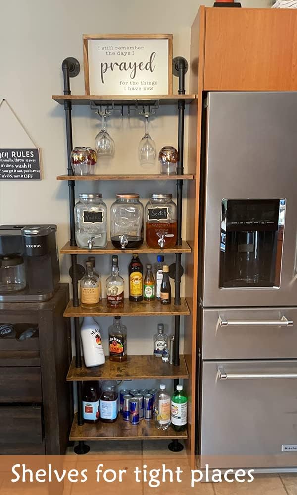 ZIOTHUM 6-Tier Industrial Pipe Shelves Shelf Shelving Rustic Wood Metal Wrought Iron Ladder Bookcase Bookshelf Wall Mounted Mount DIY Loft Vintage Floating Hanging Storage Display (23.6x9.8x78.7”) ZIOTHUM