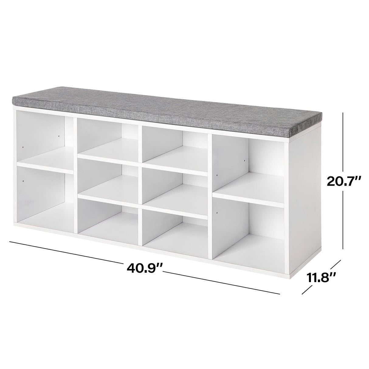 PayLessHere Shoe Bench Storage Bench Entryway Bench Shoe Storage Organizer, 11.8 x 40.9 x 20.7 Inches, with Cushion and 10 Adjustable Compartments for Living Room Entryway Hallway Bedroom PayLessHere