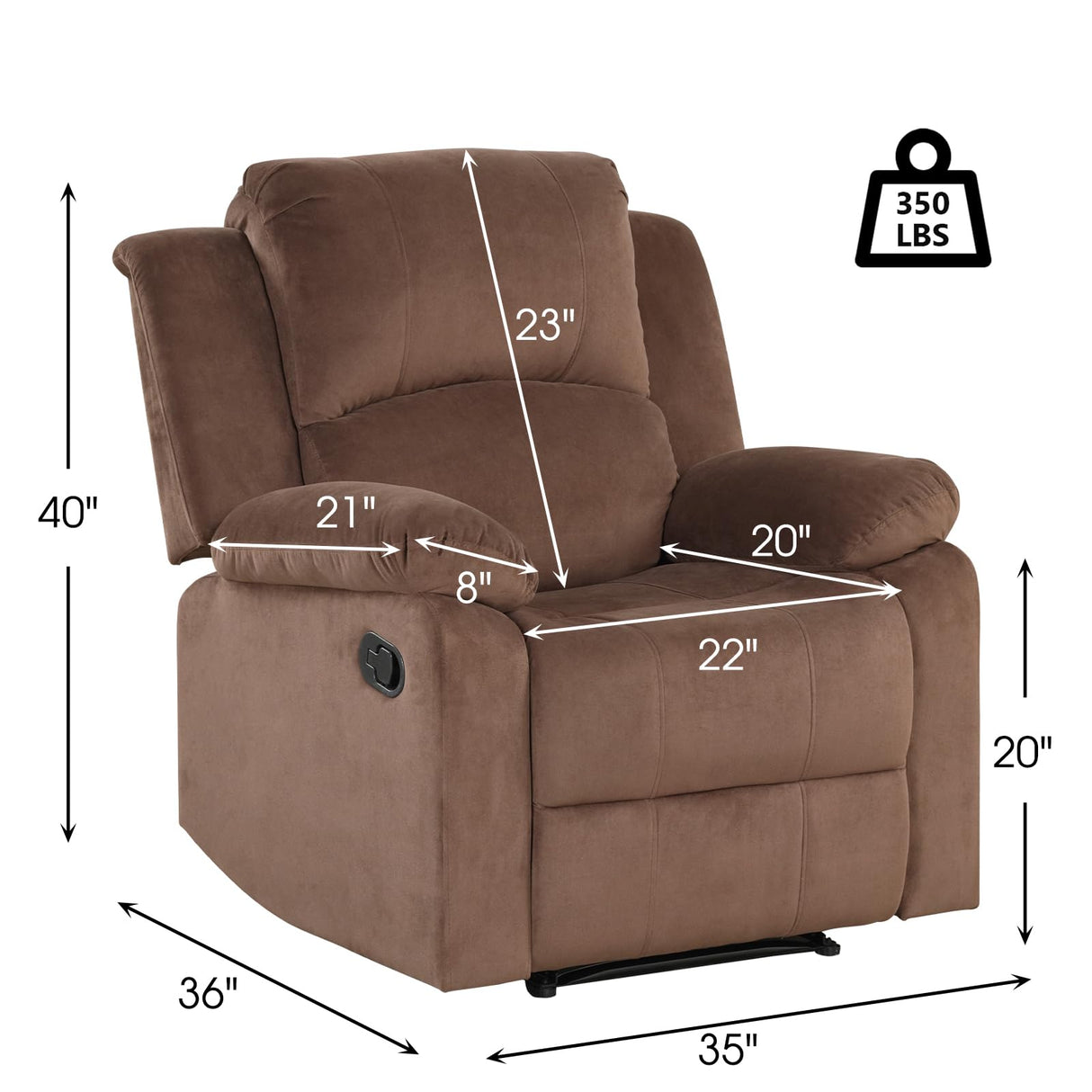 CANMOV Manual Recliner Chair, Soft Fabric Overstuffed Recliner Single Sofa Chair for Living Room Bedroom, Heavy Duty and Safety Reclining Mechanism, Light Brown CANMOV