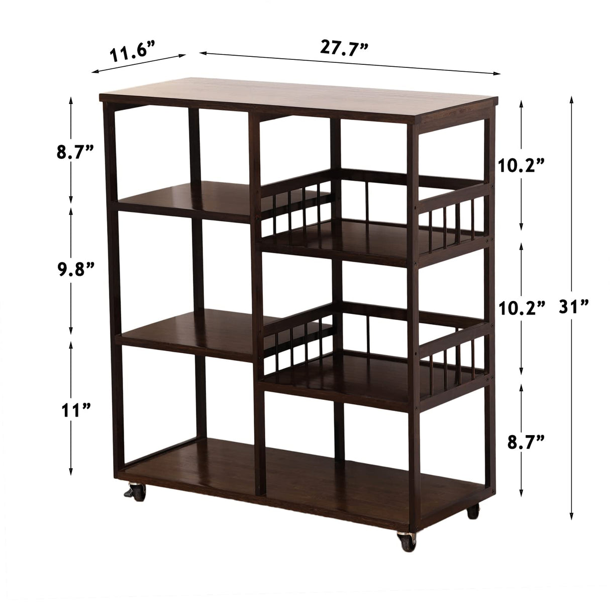 Bamboo Kitchen Baker’s Rack,4-Tier+4-Tier Coffee Bar, Microwave Oven Stand, Large Capacity Utility Storage Shelf Cart on Wheels for Home Kitchen, Living Room and Entrance, Accent (Dark Brown) SHUOXIANG