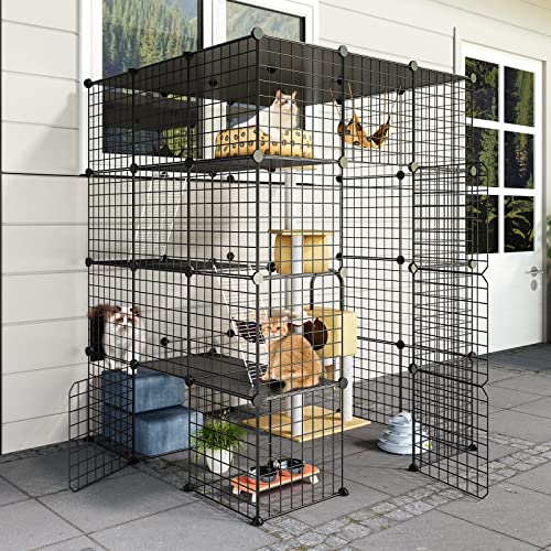 Eiiel Outdoor Cat Enclosure,Largr Cages,Catio with Super Large Enter Door,House Balcony Cat Playpen with Platforms,DIY Kennels Crate Large Exercise Place Ideal for 1-4 Cats Eiiel