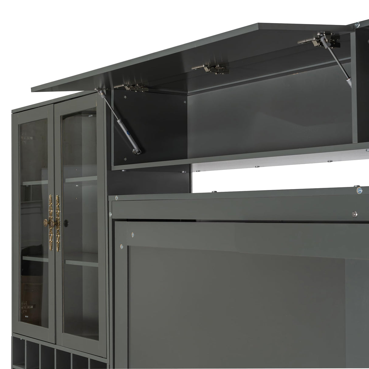 Ball & Cast Murphy Bed Queen Size Wall Bed with Sofa,Hideaway Cabinet w/Shelves USB & Light,can be Folded Bedframe,Glass Cabinet and Retro Handle,Wine,Top Storage,Space-Saving,for Apartment,Gray Ball & Cast