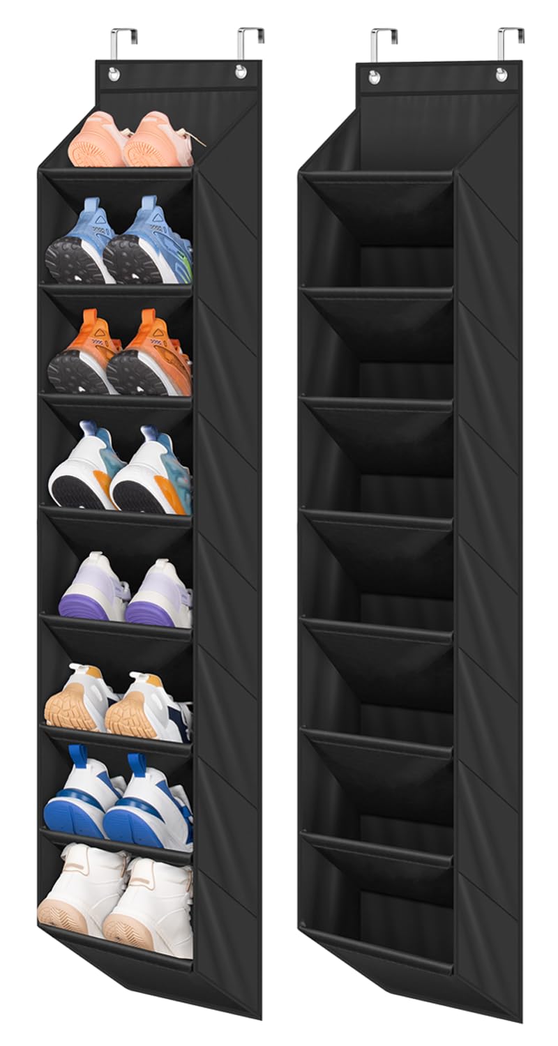 SLEEPING LAMB 2 Pack Narrow Over The Door Shoe Organizer with 8 Large Deep Pockets, Hanging Shoe Rack for Closet Door Storage for Boots, Sneakers (Black) SLEEPING LAMB