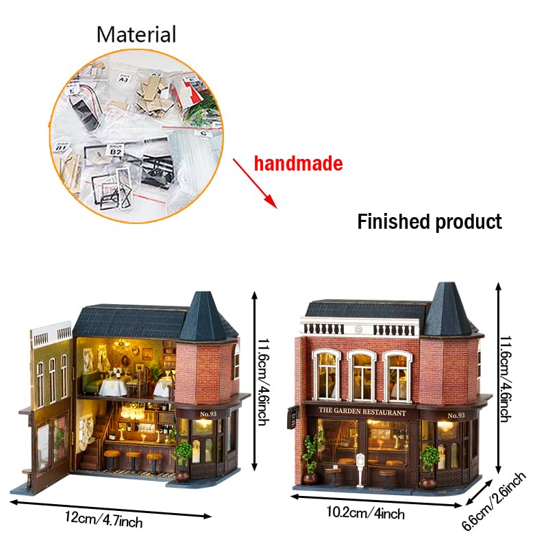Miniature European-Style Chalet Cottage Dollhouse Kit Wooden Furniture, DIY Dollhouse Kit with LED Creative Room,Adult Teenager Children Gift (Garden Restaurant) WoodArtSupply