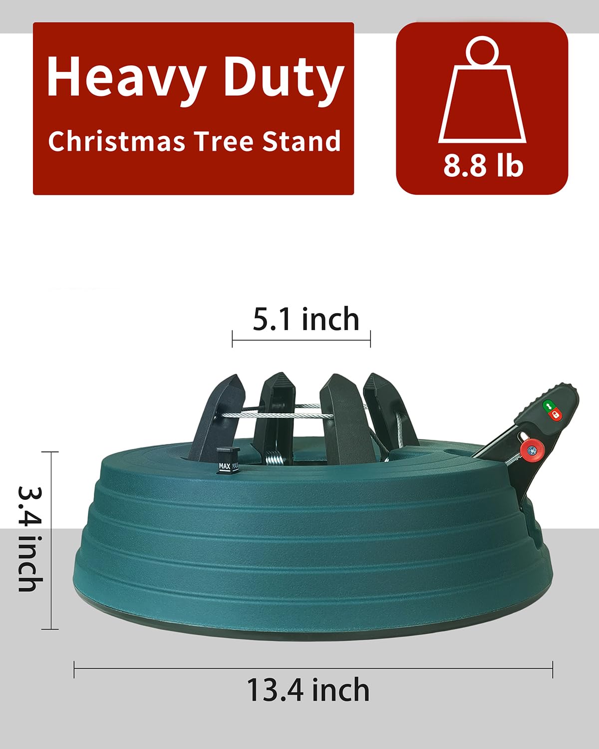 Leejec Christmas Tree Stand with Water Reservoir, Fast Clamped 6 Ft Real Tree with 5.1" Diameter, Water Level Indicator Equipped, No Assembly Required Leejec