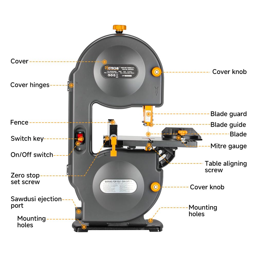 HOTECHE 7-1/2-Inch Band Saw, 3-Amp, Max Cutting Depth 3.2-Inch Width 7.5-Inch,Tilting Range 0-45° for Precision Woodworking and Metal Cutting Hoteche