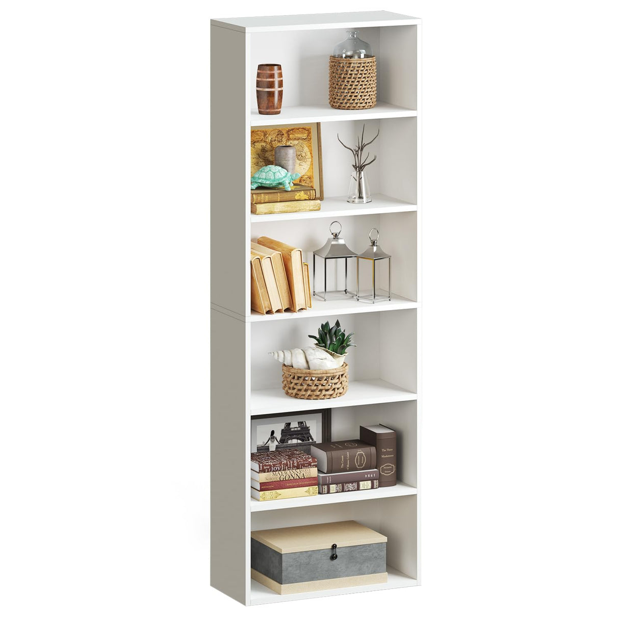 oneinmil Bookcase and Bookshelf, Floor Standing 6-Tier High Bookshelf, Display Storage Rack, Home Decorative Furniture, Suitable for Home Offices, Living Rooms, and Bedrooms,White oneinmil