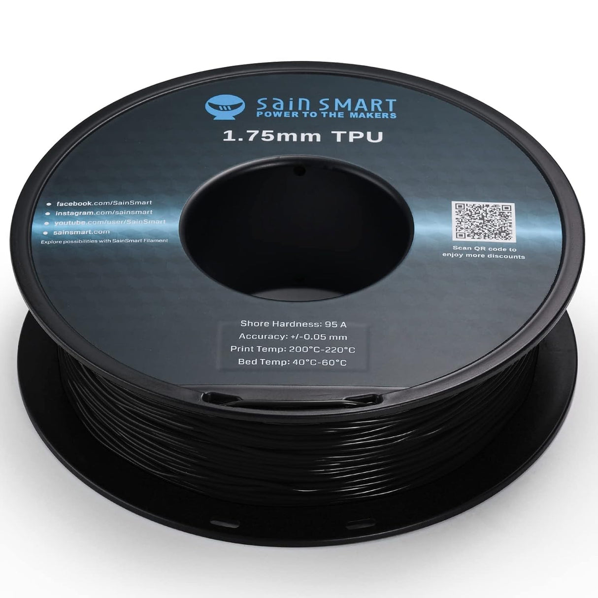 SainSmart TPU Filament 1.75, Blck Flexible TPU 3D Printing Filament, 1.75 mm, 0.8 kg, Dimensional Accuracy +/- 0.05 mm SainSmart
