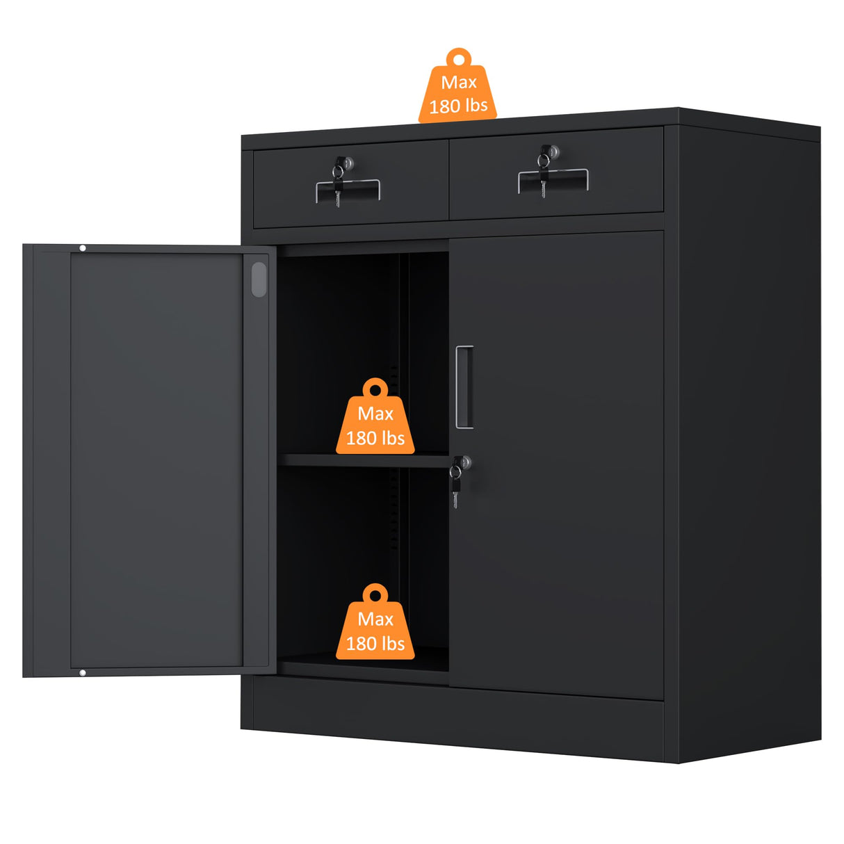 JINKUR Metal Storage Cabinet with Locking Doors and Adjustable Shelf, Lockable Storage Cabinets with Drawers for Home Office Garage Kitchen Pantry (Black) JINKUR