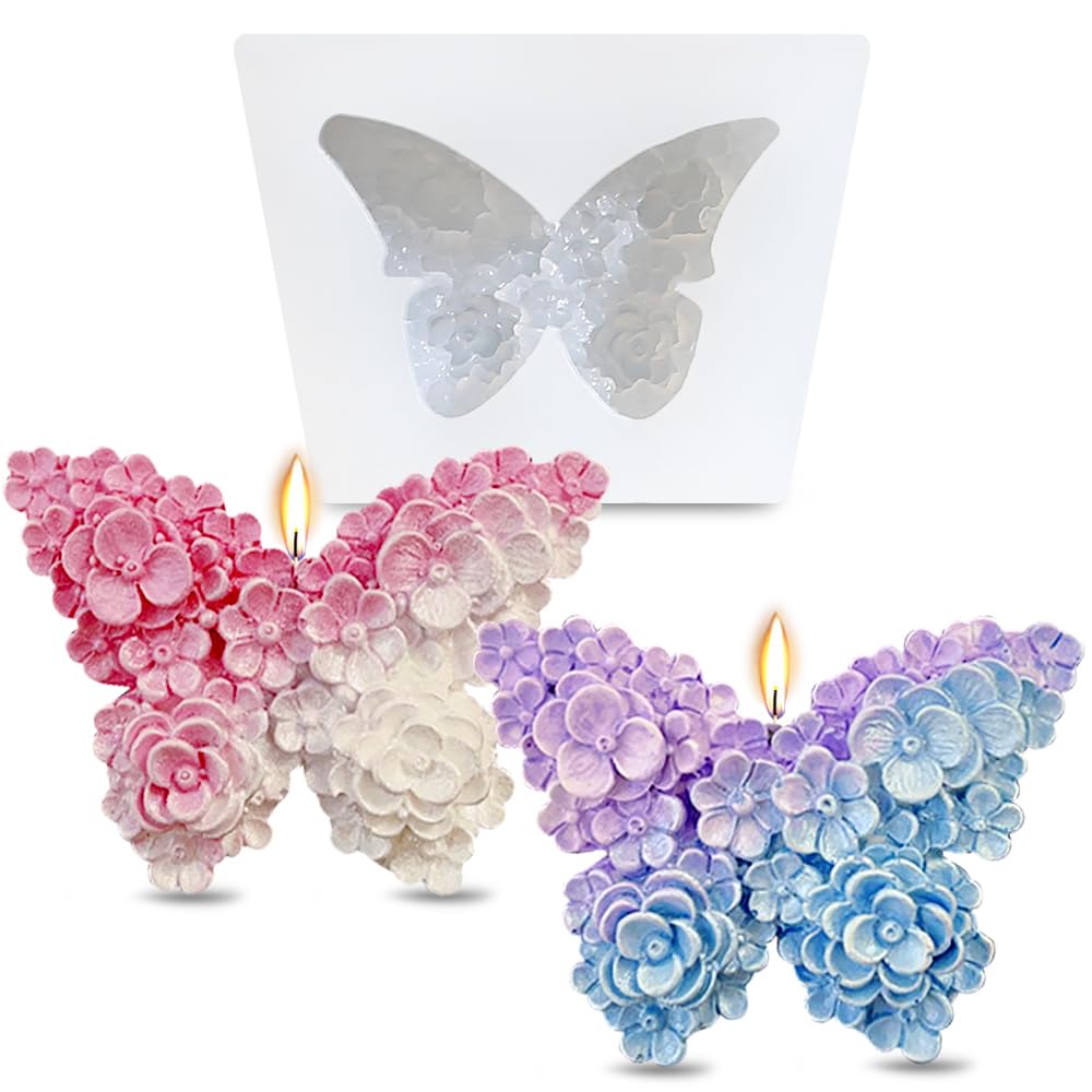 3D Flower Butterfly Silicone Molds Epoxy Resin Molds Floral Butterfly Candle Molds for Candle Making Silicone Mold for DIY Scented Candles Plaster Soap Molds Fondant Cake Decorating Chocolate Molds RUIYDZ