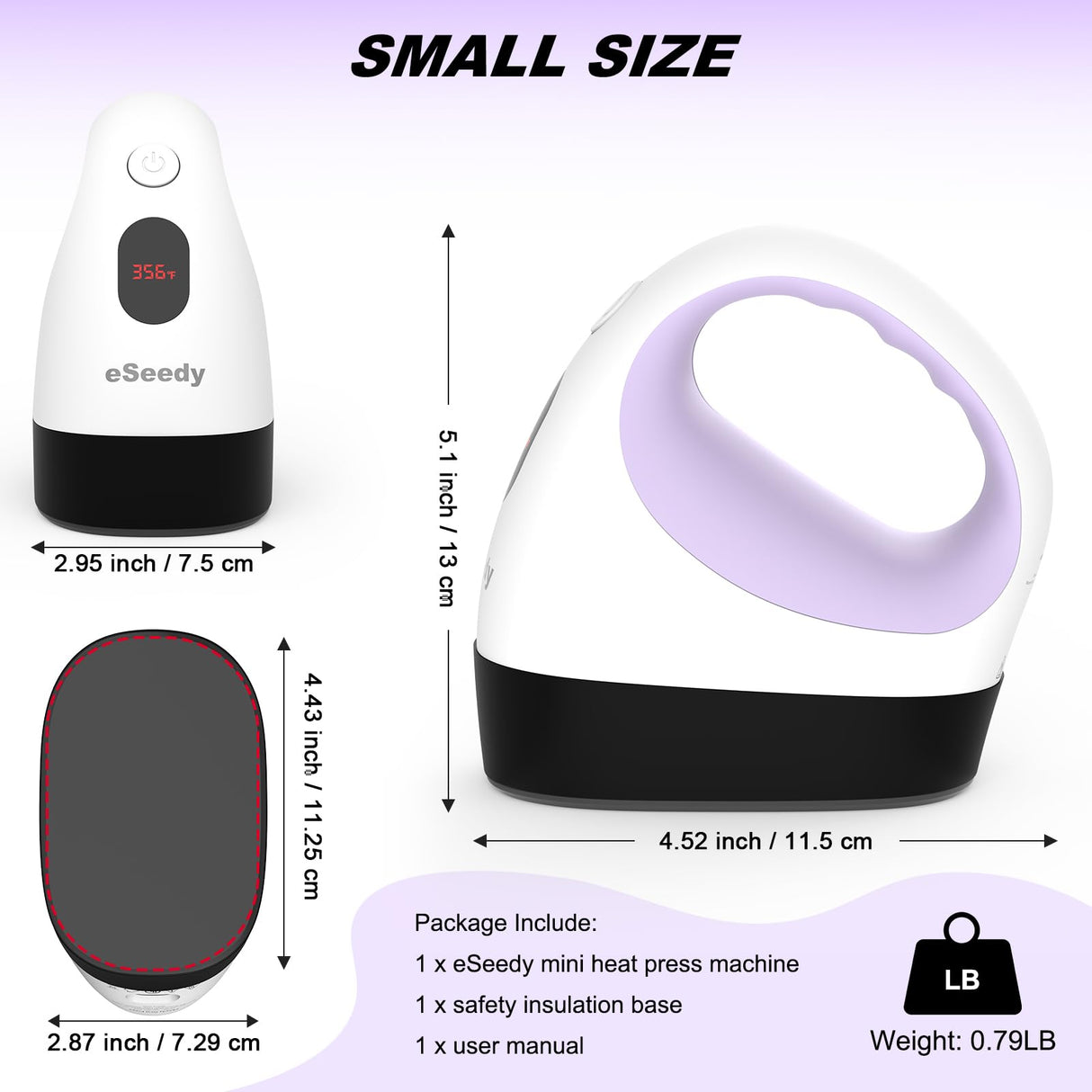 eSeedy Mini Heat Press Machine, 3 Heat Settings, Precise Temperature Control,15 Mins Auto-Off, Insulated Safety Base, Mini Iron for Crafting, T Shirts, Hats, Heating Transfer Projects eSeedy