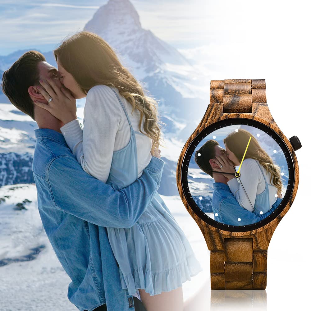 2win Personalized Custom Watch Printing Photo for Men Unique Wood Wristwatch Anniversary Watch for Him & Families 2win