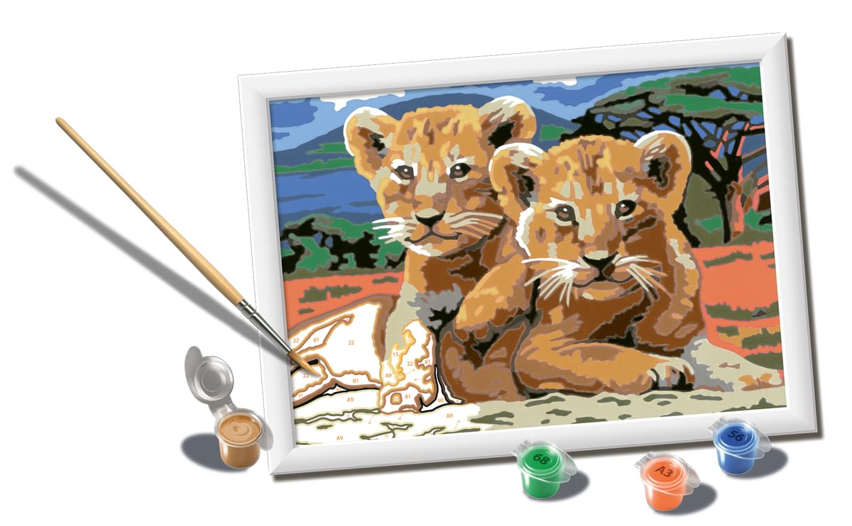 Ravensburger Little Lion Cubs Paint by Numbers Kit for Kids - 23616 - Painting Arts and Crafts for Ages 11 and Up Ravensburger