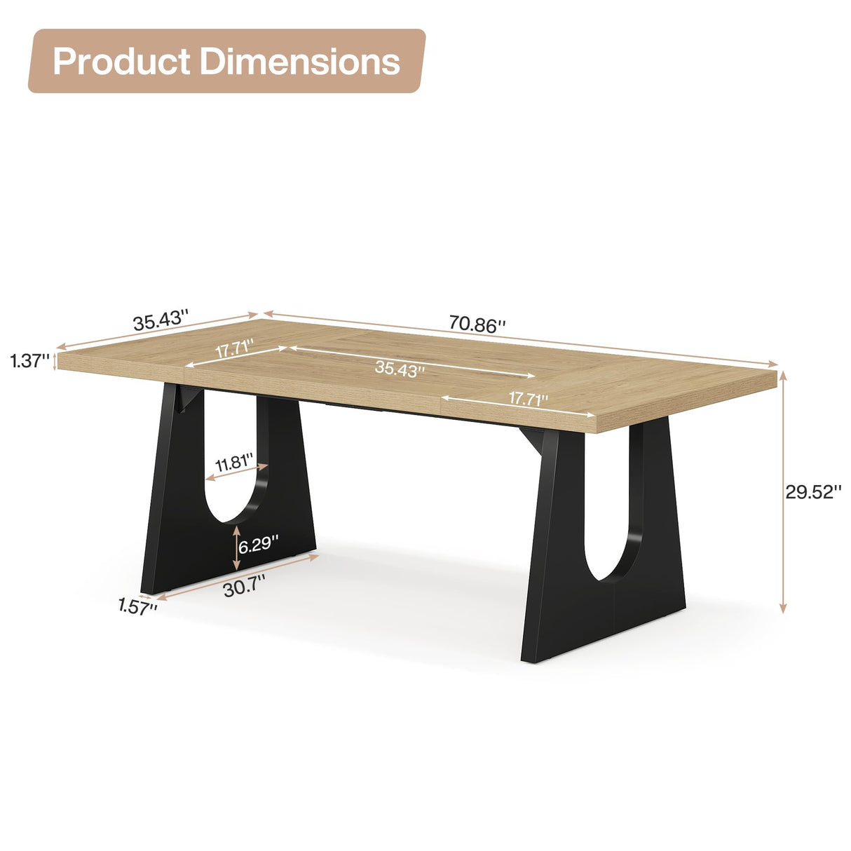 Tribesigns Large Dining Table for 6-8 People, 70.9-Inch Wood Rustic Rectangular Table with Black Wooden Legs, Farmhouse Center Kitchen Table for Dining Room, Living Room, Home Furniture, Oak and Black Tribesigns