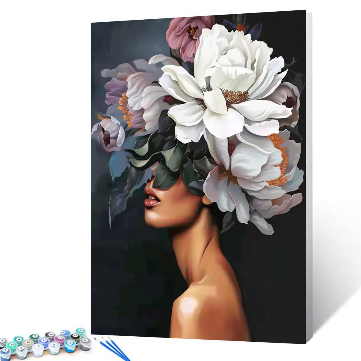Tucocoo Lady Head Flower Picture Paint by Numbers for Adults - Modern Style Oil Painting Set - Fashion Acrylic Figure Without Frame - 16''W x 20''H Tucocoo