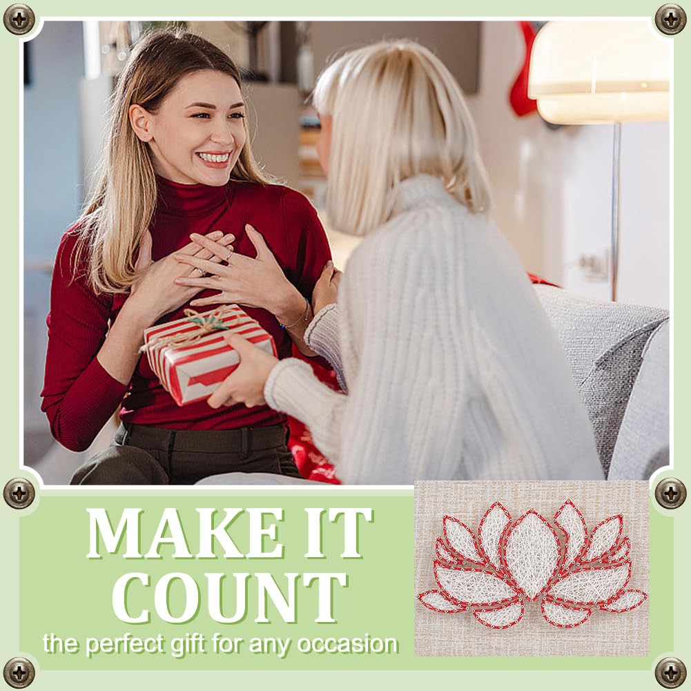 INFUNLY DIY Lotus Flowers String Art Kit for Adults, 9x6.2 inches, Modern Floral Wall Art, Easy to Make DIY Nail String Art Kit with Instruction, Multicolor, Unisex, Non-Foldable INFUNLY