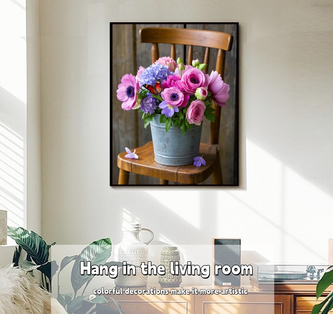 ACANDYL Flower DIY Paint by Numbers Kit for Adults Paint by Number for Adults Beginner Canvas Painting by Number Pink Peony Rose DIY Acrylic Oil Painting on Canvas Arts Craft Decoration 16x20 Inch ACANDYL