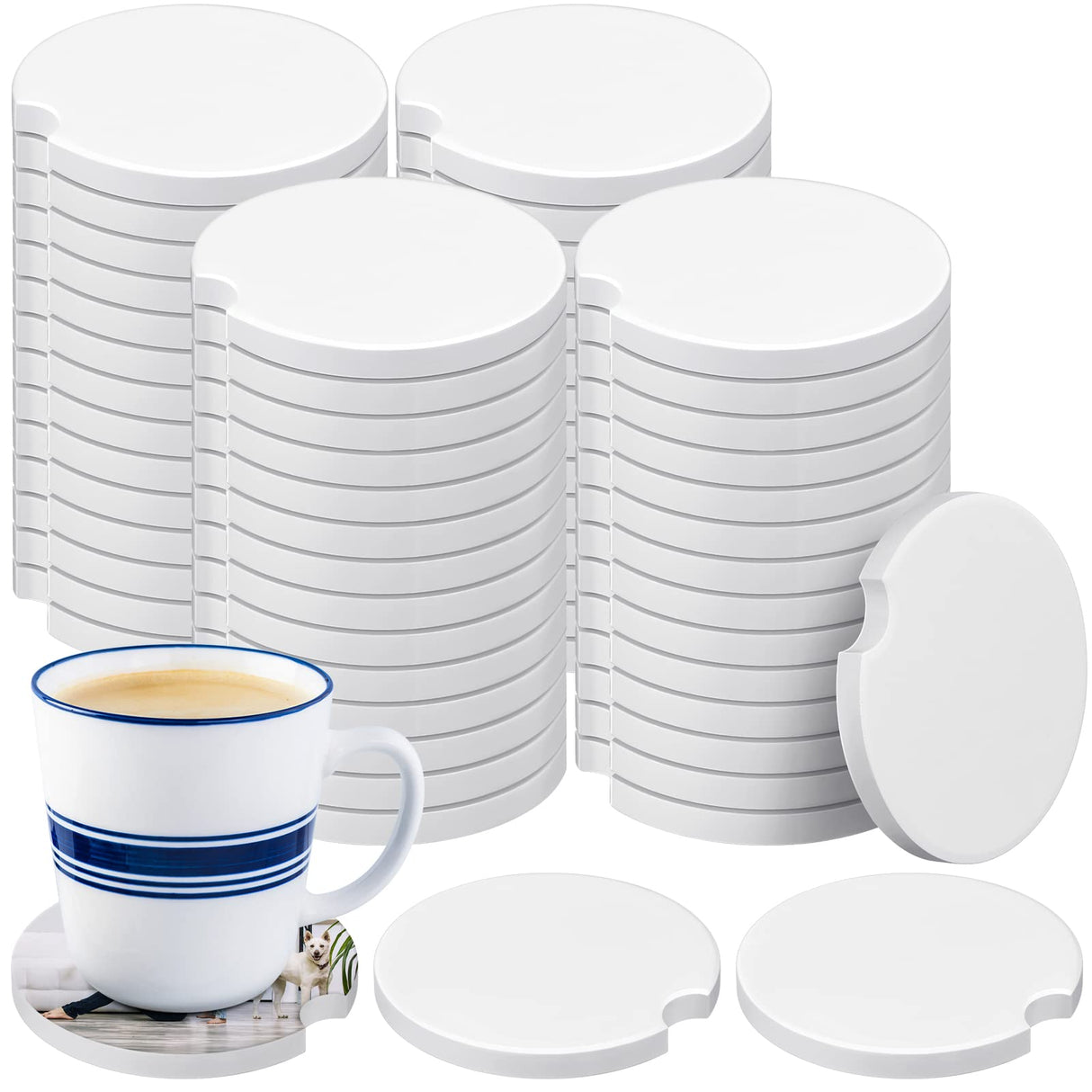 Ceramic Car Sublimation Blanks Cupholders Sandstone for Car Cup with Finger Notch for Easy Removal Car Ceramic Auto Cupholder Keep Vehicle from Cold Drink Sweat Stain Spill (24 Pieces) Frienda