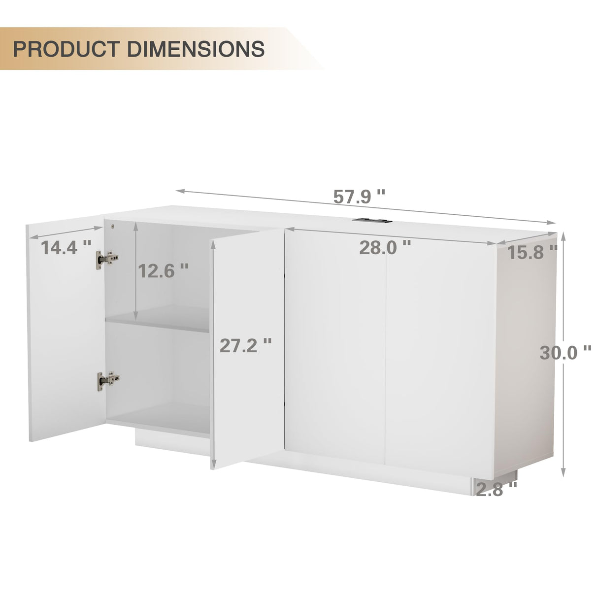 Anbuy White Buffet Cabinet with Lights 57.87'' Sideboard with Storage Coffee Bar with Charging Station Kitchen LED Buffet Cabinet with Doors for Bedroom, Living Room (White) Anbuy