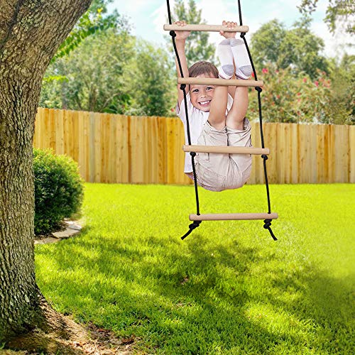 MONT PLEASANT Rope Ladder for Kids, Swing Set Accessories, Wooden Swing Rope Ladder with Hooks. Tree House Accessories for Climbing Obstacle Game, Bunk Bed Ladder, Playground Play Set Accessories MONT PLEASANT