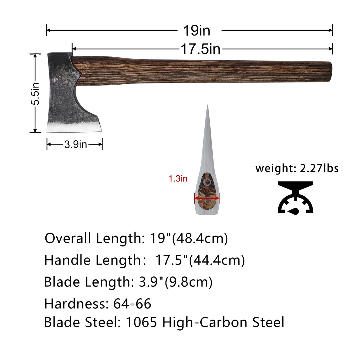 Throwing Axe, Throwing Hatchet for Professional Axe Throwing Competitions, 19" Wooden Handle with 1.6 lbs 1065 High Carbon Steel Head, Perfect Balance and Agile Control THRWCLUB