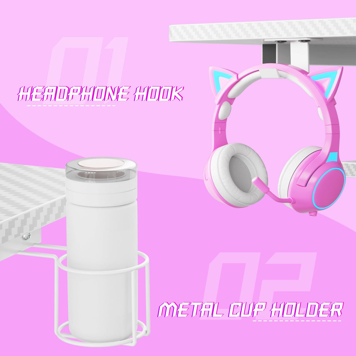 armocity L Shaped Gaming Desk with LED Lights and Outlets, White PC Gaming Desk with Monitor Stand and Shelves, Reversible Gaming Computer Desk with Keyboard Tray & Z-Shape Legs, 47" armocity